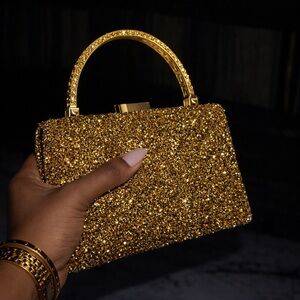 Gold Glitter Top Handle Evening Clutch Purse